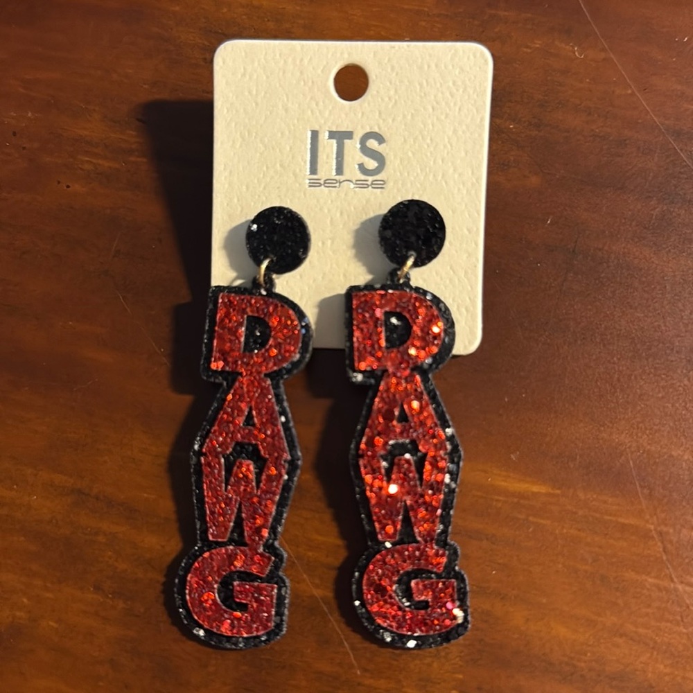 NWT Sparkly Red and Black DAWG Earrings